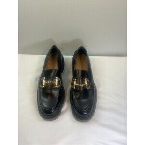 H&M WOMENS BLACK LEATHER SIZE 8 HORSE BIT SLIP ON LOAFERS
